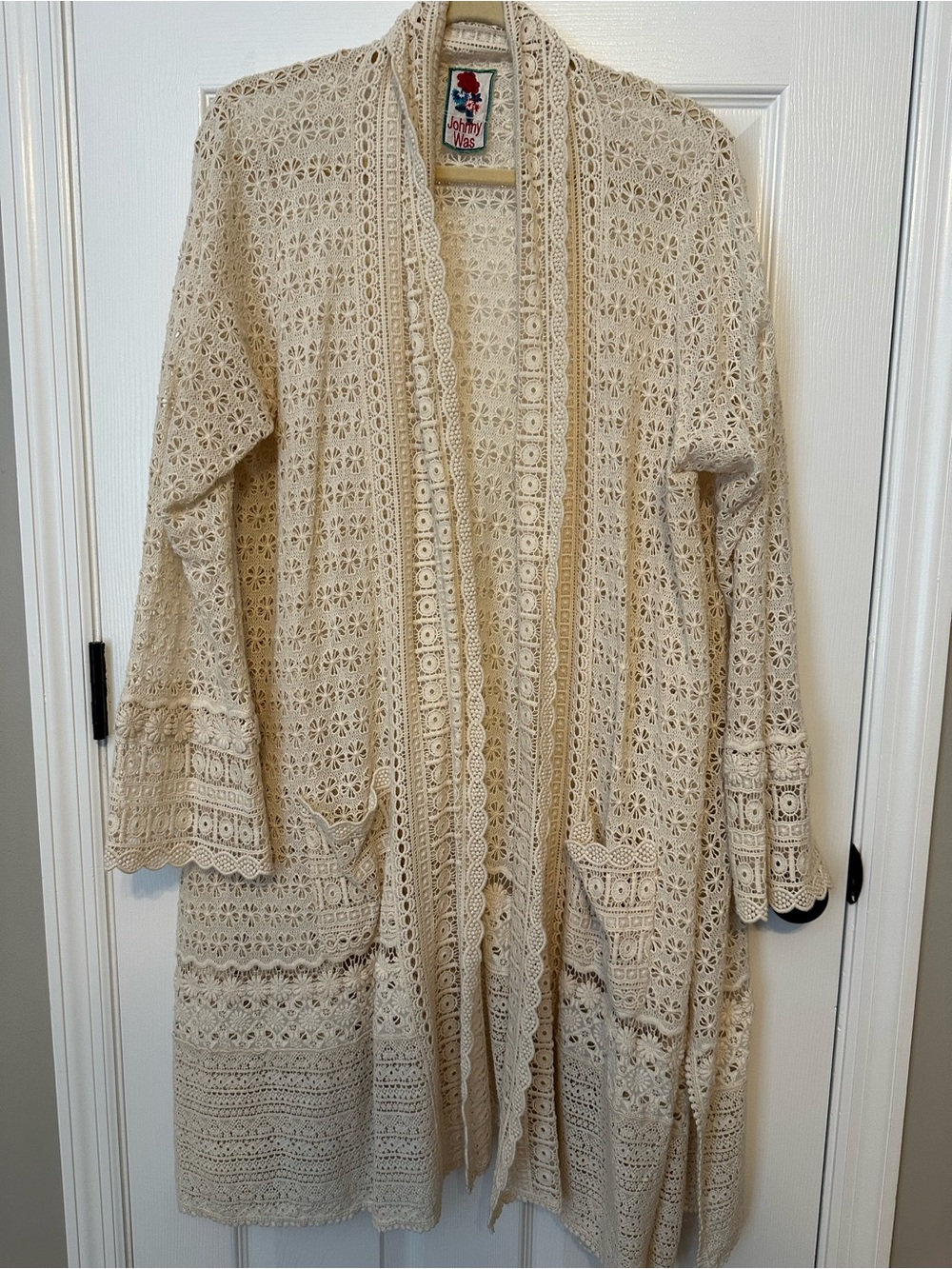 Johnny Was Cream Crochet Openwork Cardigan